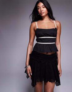 Контрастный хлопковый топ-комбинация с открытой спиной и завязками на бретелях Rainier, черный цвет Princess Polly