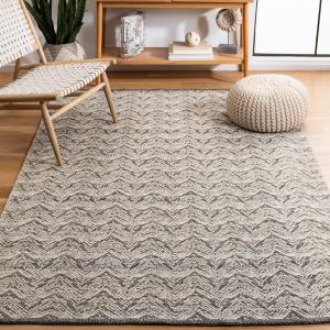 SAFAVIEH Kilim Collection ковер, 153 x 244 см, бежевый и black, handmade плоское плетение шеврон wool, идеально для помещений с высокой проходимостью в гостиной, спальне (KLM729B)