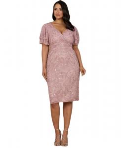 Женское расшитое бисером миди-платье с рукавами-накидкой Lara, Dusty rose