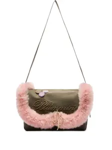 Сумка на плечо с вышивкой и отделкой из искусственного меха Blumarine, зеленый