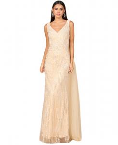 Женское платье с V-образным вырезом и длинными рукавами-накидкой Lara, Champagne