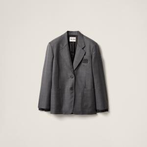 Шерстяной пиджак в клетку принца уэльского MIU MIU, сланцево-серый