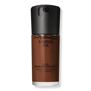 Тональный крем Studio Fix Fluid SPF15 с матирующим эффектом и контролем жирности кожи на 24 часа. MAC, NW55 (rich mahogany with neutral undertones for deep dark skin)