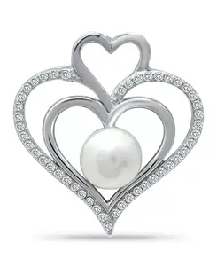 Тройная подвеска в форме сердца с имитацией жемчуга и кубическими цирконами на серебряной пластине, 18 дюймов Macy'S, silver