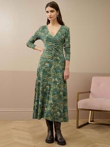 Ботанический Liberty Print платье с плиссировкой из джерси Brora, Thyme/Forest