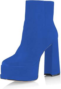Женские ботильоны FYS с квадратным носком на высокой платформе и массивном каблуке, удобные замшевые ботинки средней голени с молниями, для нарядного или повседневного образа, размеры 4-15 US, Blue