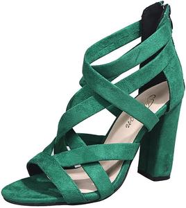 Женские босоножки ZBYY на ремешке на щиколотке с толстым каблуком, летние босоножки с перекрестным ремешком и открытым носком, туфли-босоножки с блочным каблуком, 9.5-10 Green