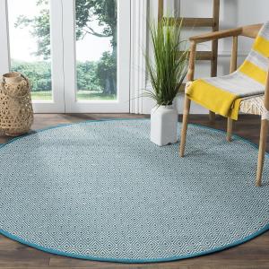 Ковер SAFAVIEH, 183 x 183 см, Montauk Collection, круглый, Ivory & Turquoise, ручной работы, плоское плетение, хлопок, идеален для помещений с высокой проходимостью в гостиной, спальне (MTK515B)