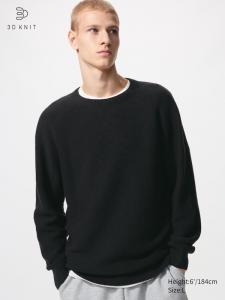 Моющийся бесшовный 3D-джемпер с круглым вырезом Uniqlo, 09 black