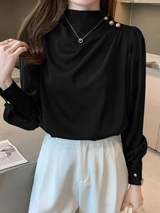 Блузка с драпировкой и пуговицами, женская блузка Doux Belle, цвет Black