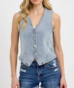 Джиговая жилетка на пуговицах в светлом дениме RISEN, Light Denim