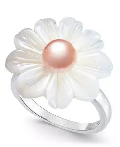 Кольцо с розовым культивированным пресноводным жемчугом (6 мм) и перламутровым цветком из стерлингового серебра Macy'S, silver