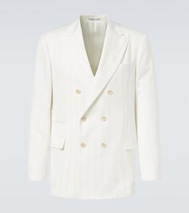 Пиджак из шерсти и хлопка в тонкую полоску Brunello Cucinelli, белый
