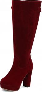 Женские высокие сапоги Aflngle на массивном каблуке с платформой, замшевые, с задней молнией, высокие, удобные, с широким голенищем, с круглым носком, длинные сапожки, Red