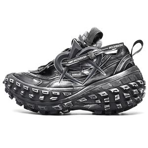 Нескользящие, износостойкие, ударопрочные, легкие низкие кроссовки унисекс на массивной подошве MVA, Black Distressed