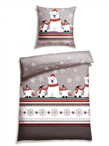 Schiesser Комплект постельного белья из фланели "Dida" серо-красного цвета