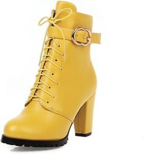 Женские ботильоны Myallfeet с круглым носком, массивным каблуком, шнуровкой и боковой молнией - ретро мода, британский стиль, ботильоны на массивном каблуке, Yellow
