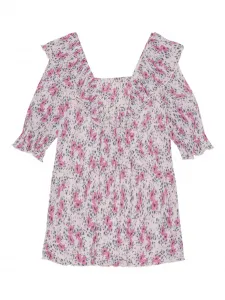 Плиссированное платье с оборками Ganni, белый