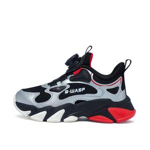 Кроссовки для бега для детей с низким верхом, противоскользящие, с защитой от ударов, износостойкие, с амортизацией, дышащие, с поддержкой баланса BIG WASP, черный/серебряный