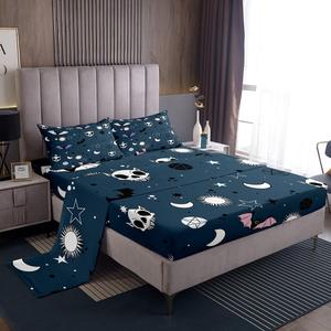 Erosebridal Комплект постельного белья Happy Halloween с принтом призраков, пауков, летучих мышей и черепов в синем цвете, Azure Blue