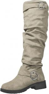 Женские свободные высокие сапоги до колена с широким голенищем, удобная платформа, плоская подошва, высокие складные сапоги, стильный круглый носок, осенне-зимние повседневные сапоги для женщин Generic, Beige