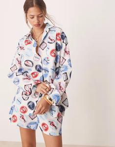 Рубашка свободного кроя с праздничным принтом Miss Selfridge