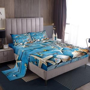Erosebridal Комплект постельного белья Starfish Seashell в синем морском стиле для детей, Beige White Blue