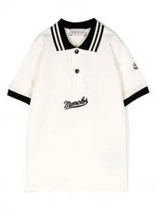 Рубашка поло с короткими рукавами и вышитым логотипом Moncler Enfant, белый