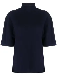 Трикотажный топ с высоким воротником и короткими рукавами JIL SANDER, синий