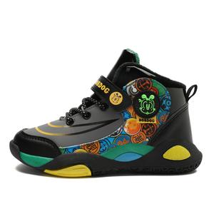 Детские баскетбольные кроссовки средней высоты с противоскользящей амортизацией, износостойкие, теплые BOBDOG, черный/зеленый