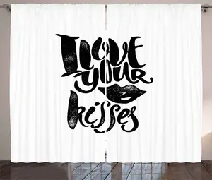 Романтичная штора в деревенском стиле ABAKUHAUS Я люблю твои поцелуи, универсальные ленточные шторы для гостиной с петлями и крючками, 280 x 175 см, белый/черный