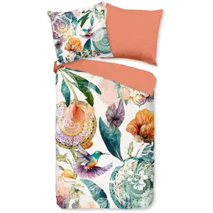 Модное двустороннее постельное белье «BERNICE», Мако-сатин, 135х200, молния, двусторонний вид, мандала, цветы, белый Hip