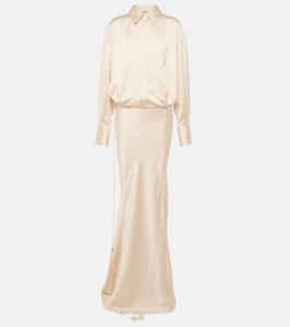 Атласное платье с перьями The Attico, белый