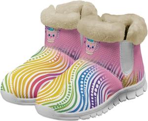 JoyLamoria мультяшные зимние сапоги Санта-Клауса для женщин, утепленные зимние ботильоны с меховой подкладкой для Рождества, кроссовки для прогулок, легкие нескользящие сапоги средней высоты, Rainbow Stripe