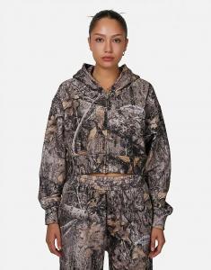 Укороченная свободная толстовка с капюшоном на молнии с камуфляжным принтом коричневого цвета Good For Nothing