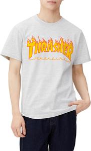 Мужская футболка с коротким рукавом и принтом Slasher TH91130 / FLAME (логотип бренда) Классическая модель Thrasher, пепельный