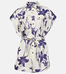 Льняной комбинезон acadian с цветочным принтом Zimmermann, белый