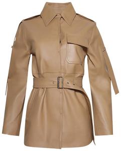 Кожаная куртка прямого кроя Victoria Beckham с поясом, желтый