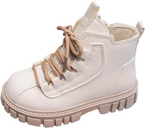 Детские короткие сапожки IWIHMIV для девочек с боковой молнией, для прогулок на улице, с противоскользящей подошвой и шнуровкой, White