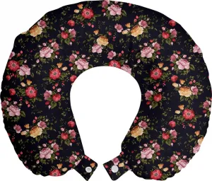 Подушка для шеи ABAKUHAUS "Акварель", винтажный розовый сад, дорожный аксессуар из пеноматериала для самолета и автомобиля, 30x30 см, разноцветная Abakuhaus