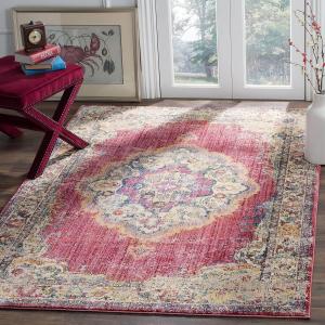 Ковер напольный SAFAVIEH, 122 x 183 см,  Bristol Collection Fuchsia/Light Grey BTL343R в стиле бохо с медальонным узором, эффект потертости