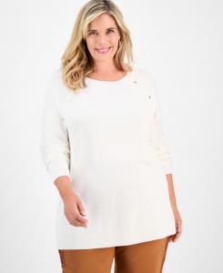 Свитер большого размера с отделкой пуговицами JM Collection, Neo Natural