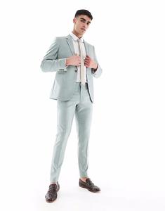 Узкие брюки для свадебного костюма из зеленой фактуры Asos Design