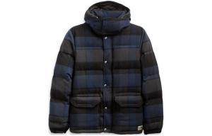 Пуховик мужской синий с черной надписью The North Face