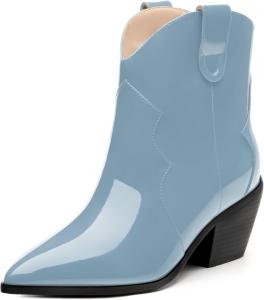 Женские ковбойские ботинки SKYSTERRY, женские вестерн-батильоны с заостренным носком, высоким массивным каблуком, лакированные, модные, на каждый день, для вечеринок, шопинга, свиданий, Midnight Blue