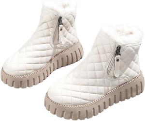 Женские стеганые зимние ботинки с теплой плюшевой подкладкой, противоскользящей подошвой и 2-дюймовой платформой, короткие ботильоны Laukie, White