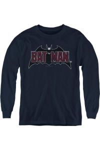 Батмен винтажный логотип с летучей мышью на темно-синем детском худи с длинным рукавом Gildan