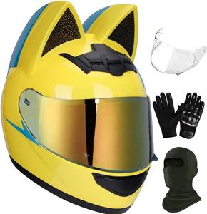 Шлем мотоциклетный YMKJGZS Djfknl1023lkj с кошачьими ушками, желтый