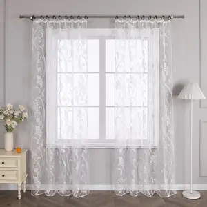 Штора с присборенной лентой, современная вуаль с мотивом орхидей, прозрачная, спальня, гостиная, белая, 245 x 140 см (В x Ш), 1 шт. Joyswahl