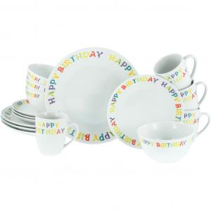 Комбисервис С Днем Рождения, Комби-сервис 16 предметов Яркая разноцветная посуда для всех празднований дня рождения Creatable, белый/мультиколор